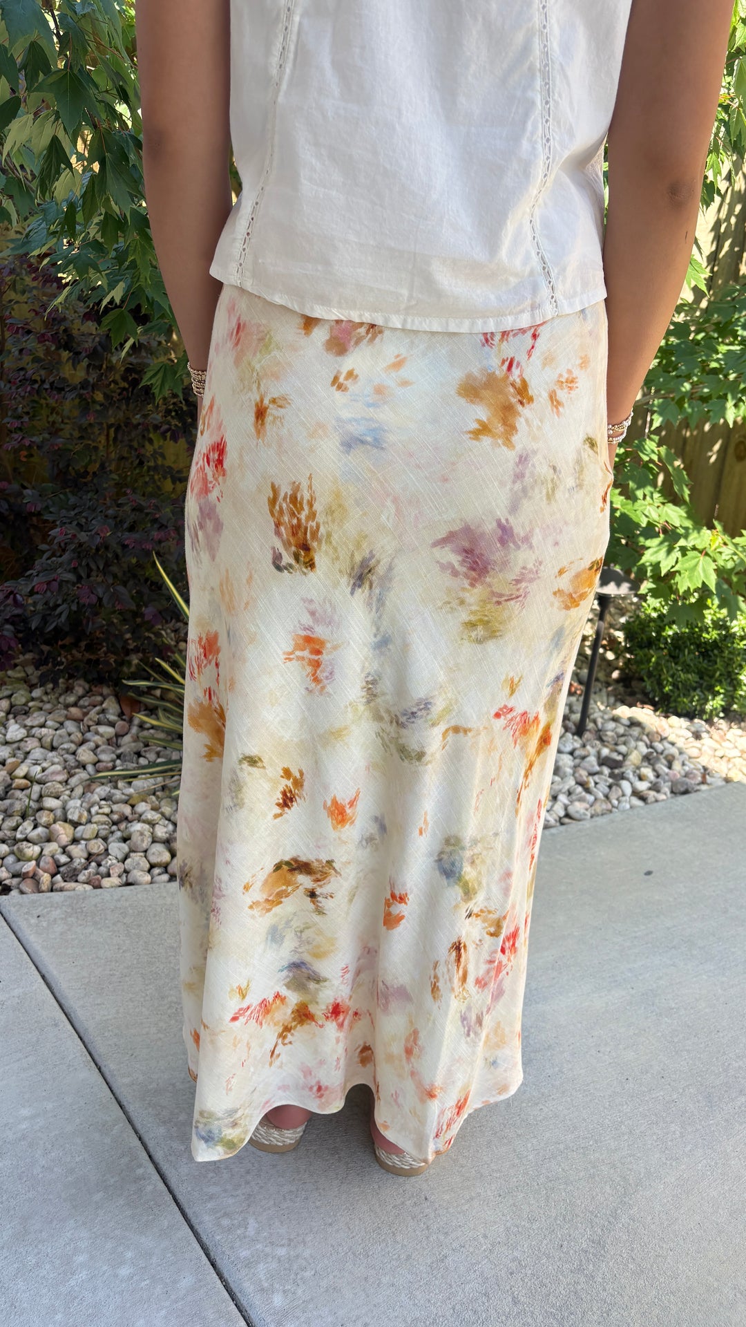 Impressionist Garden Watercolor Midi Skirt