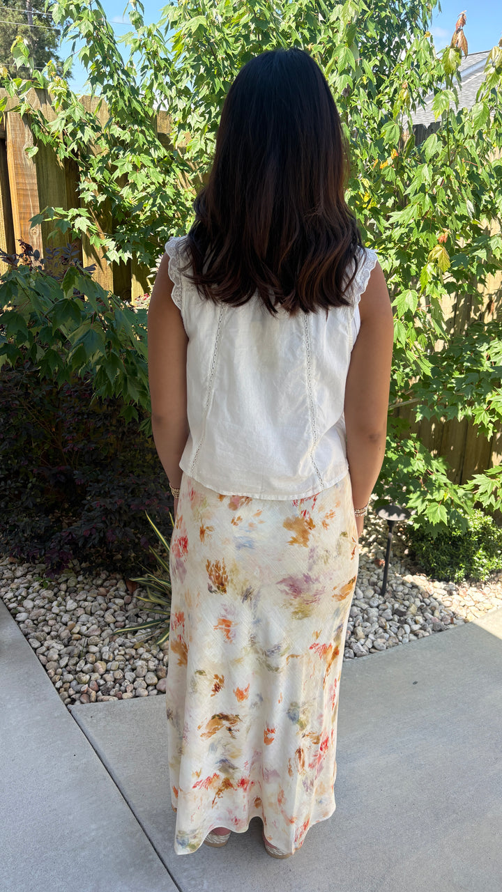 Impressionist Garden Watercolor Midi Skirt