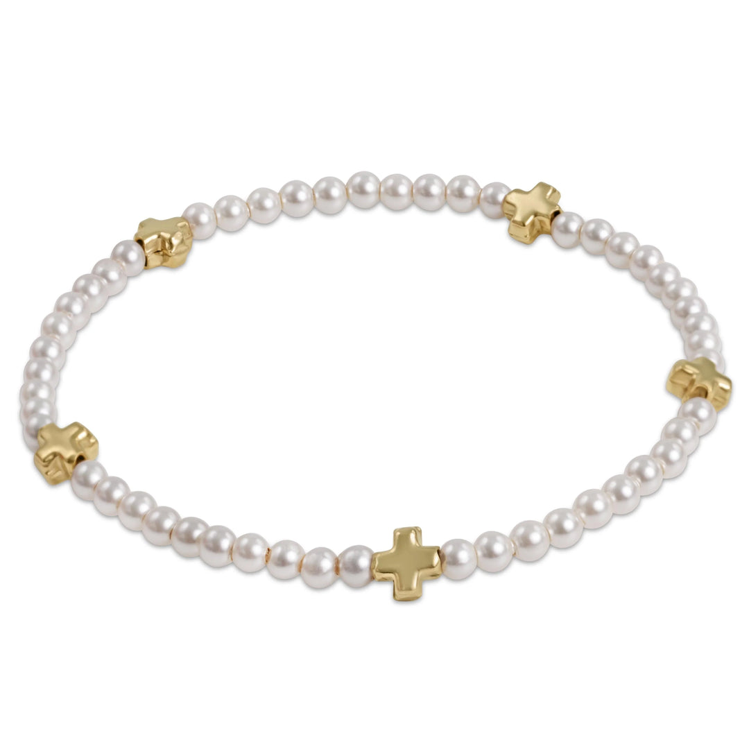 enewton Signature Cross Small 3mm Pearl Bracelet - Gold