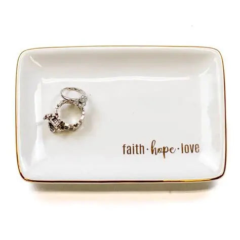 Royal Standard Faith Hope Love Trinket Dish White/Gold 6x4