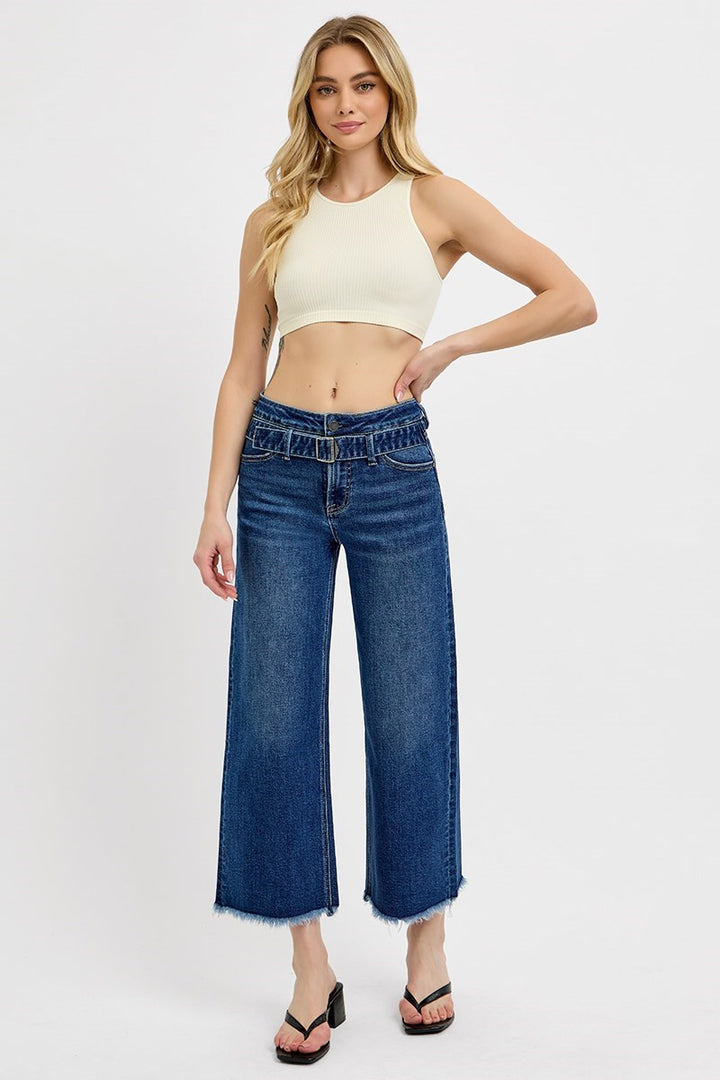 Risen Ready to Jet HR Crop Wide Buckle Jeans