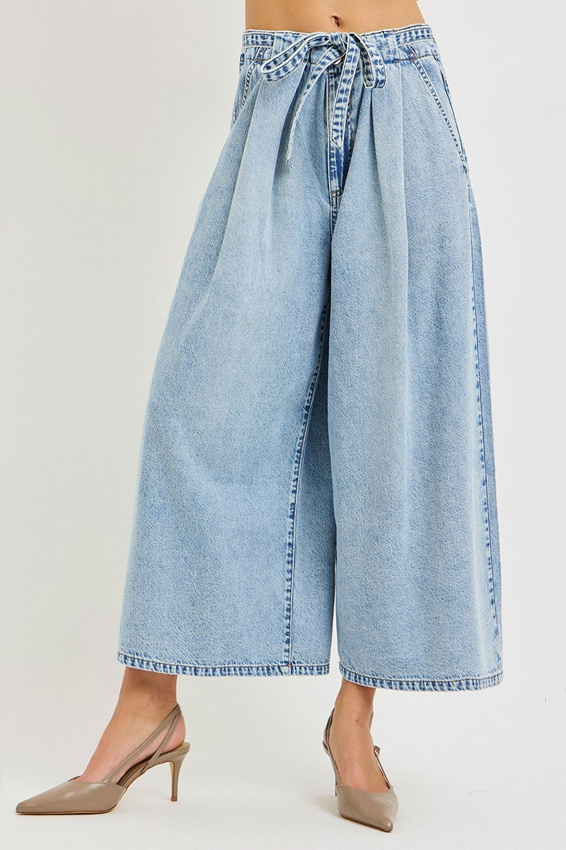 Risen Off Duty HR  Crop Wide Leg Belted Jeans