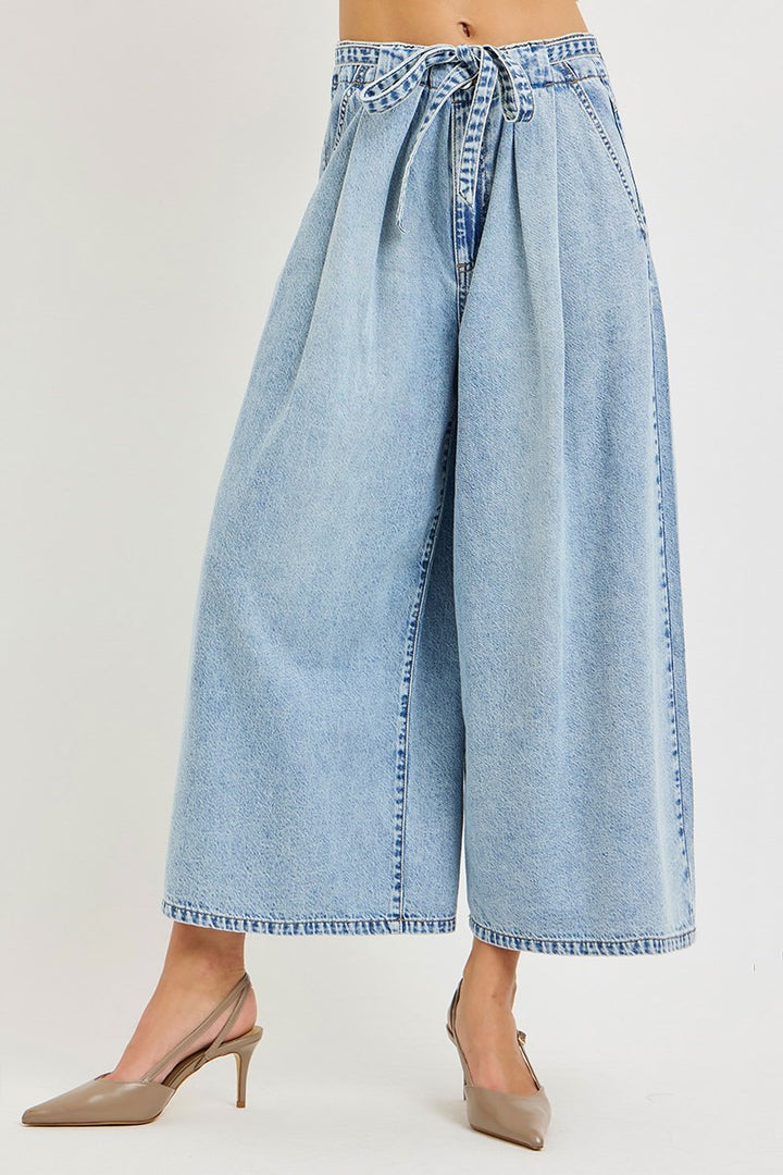 Risen Off Duty HR  Crop Wide Leg Belted Jeans