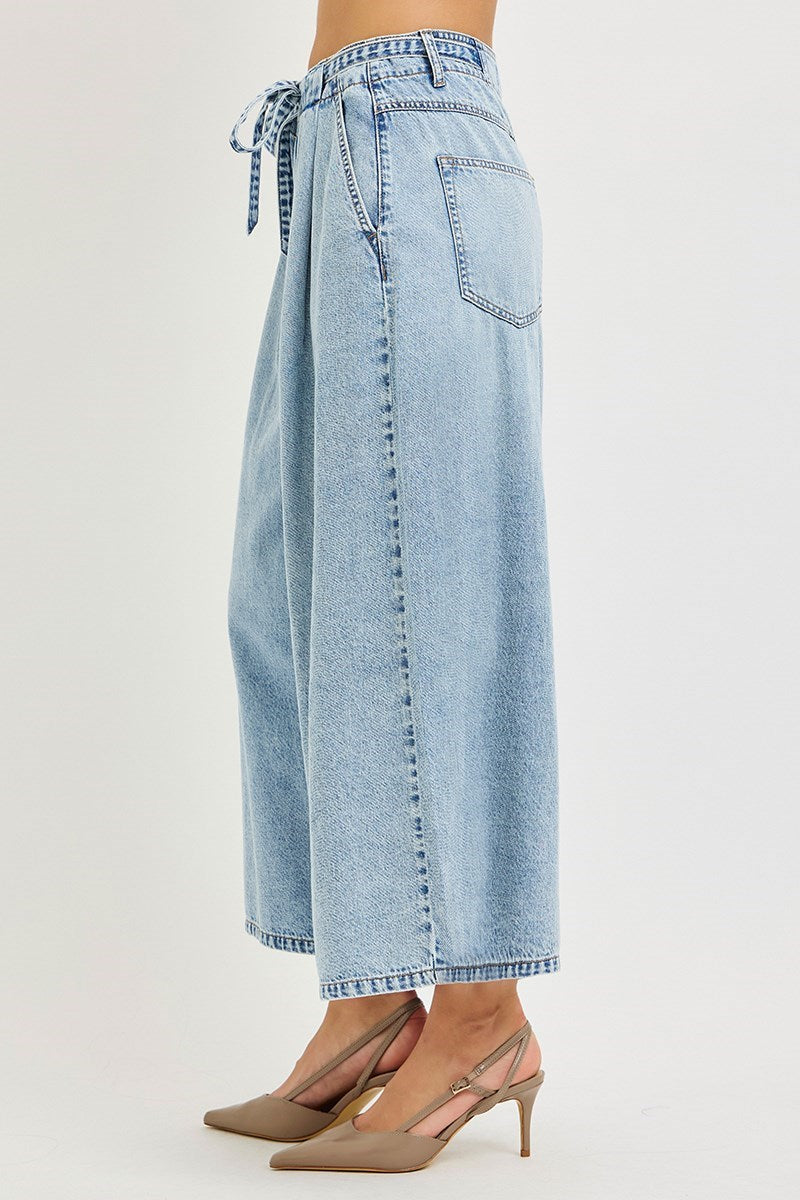 Risen Off Duty HR  Crop Wide Leg Belted Jeans