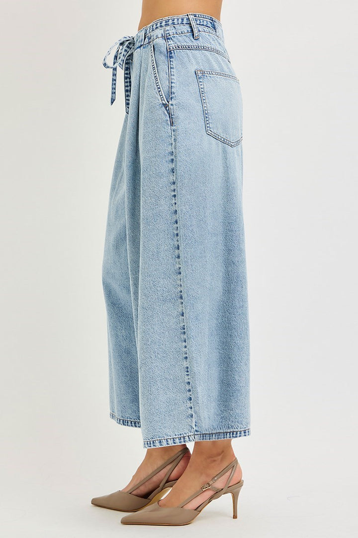 Risen Off Duty HR  Crop Wide Leg Belted Jeans