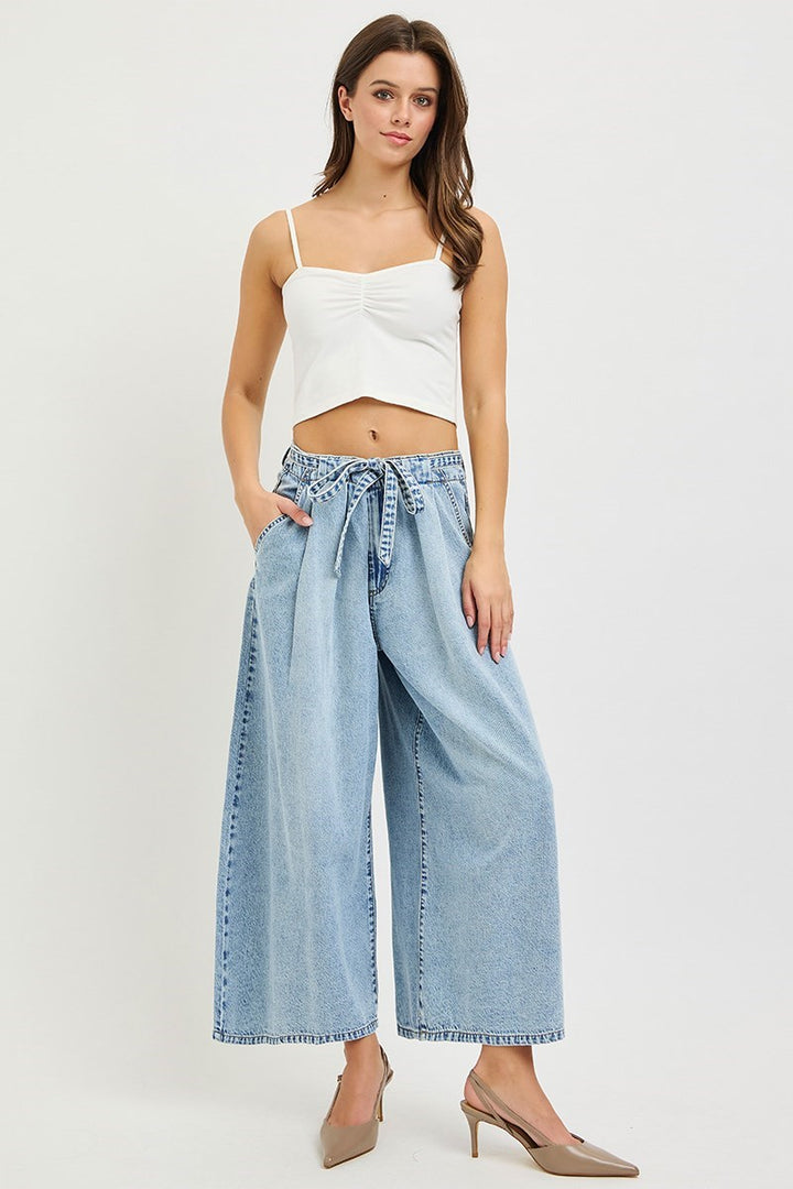 Risen Off Duty HR  Crop Wide Leg Belted Jeans
