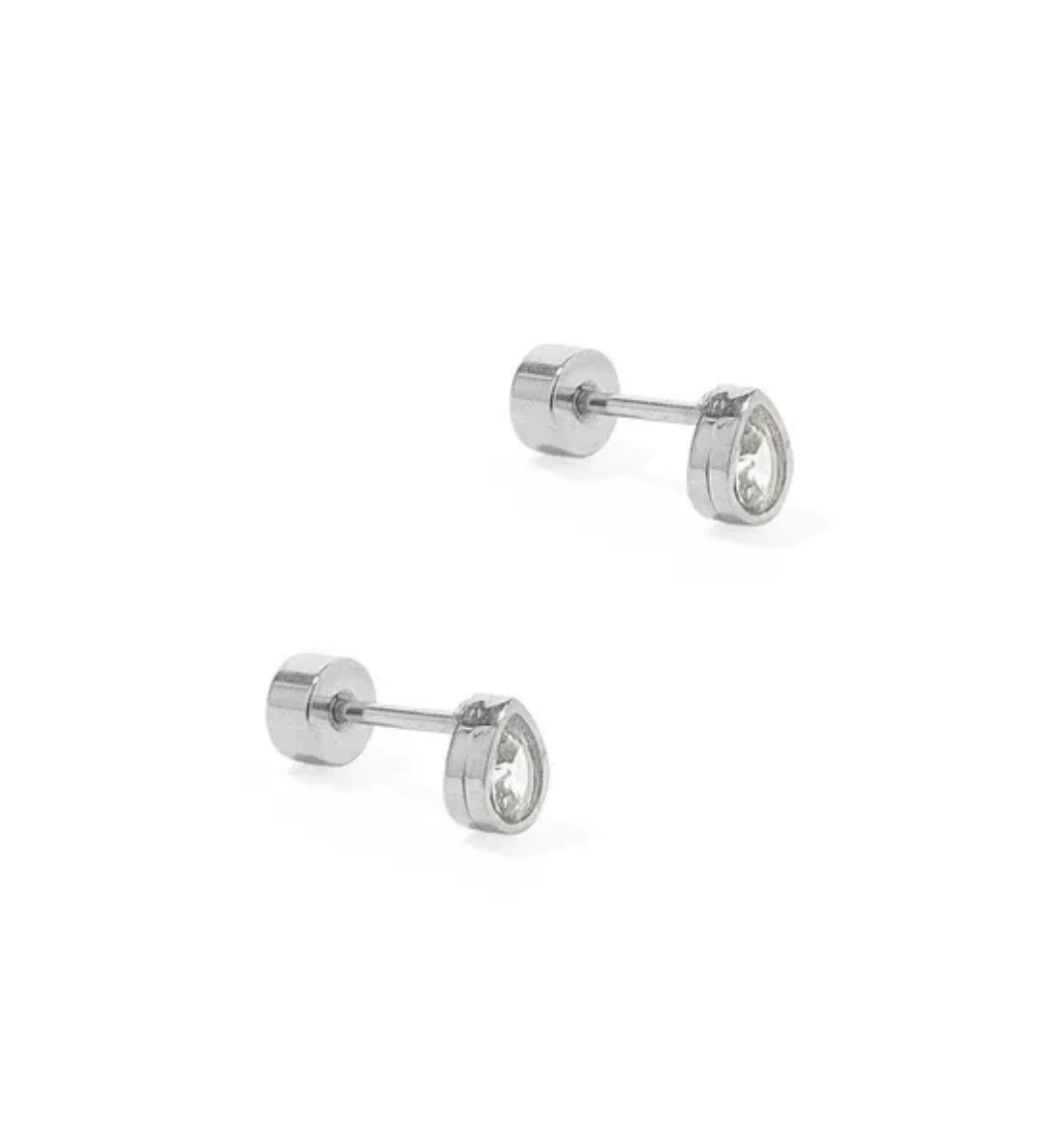 Linny &amp; Co Screwback Stud Earrings - Paloma Pear Silver