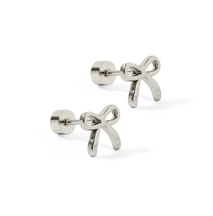 Linny &amp;Co Screwback Stud Earrings - Sadie Bow Silver