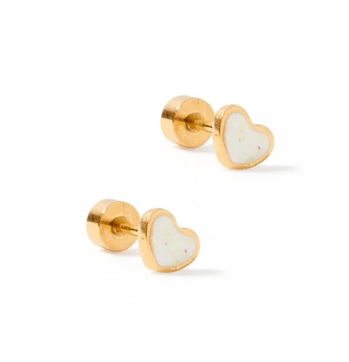 Linny &amp; Co Screwback Stud Earrings - Nora Heart White