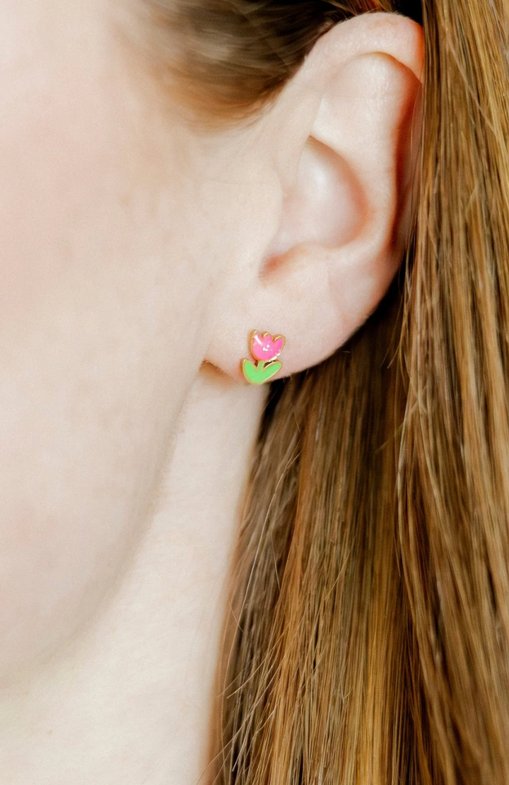 Linny &amp; Co Screwback Stud Earrings -Tulip Pink
