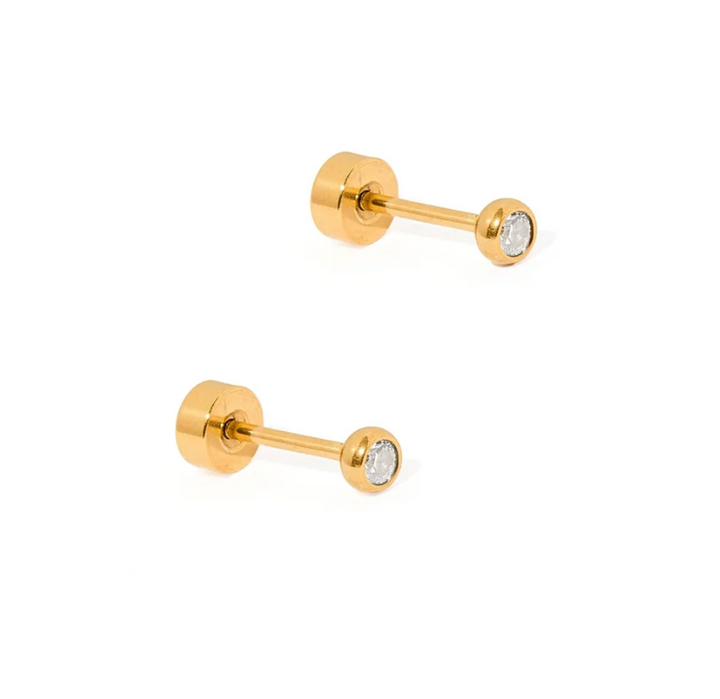Linny &amp; Co Screwback Stud Earrings - Cooper Clear Gold