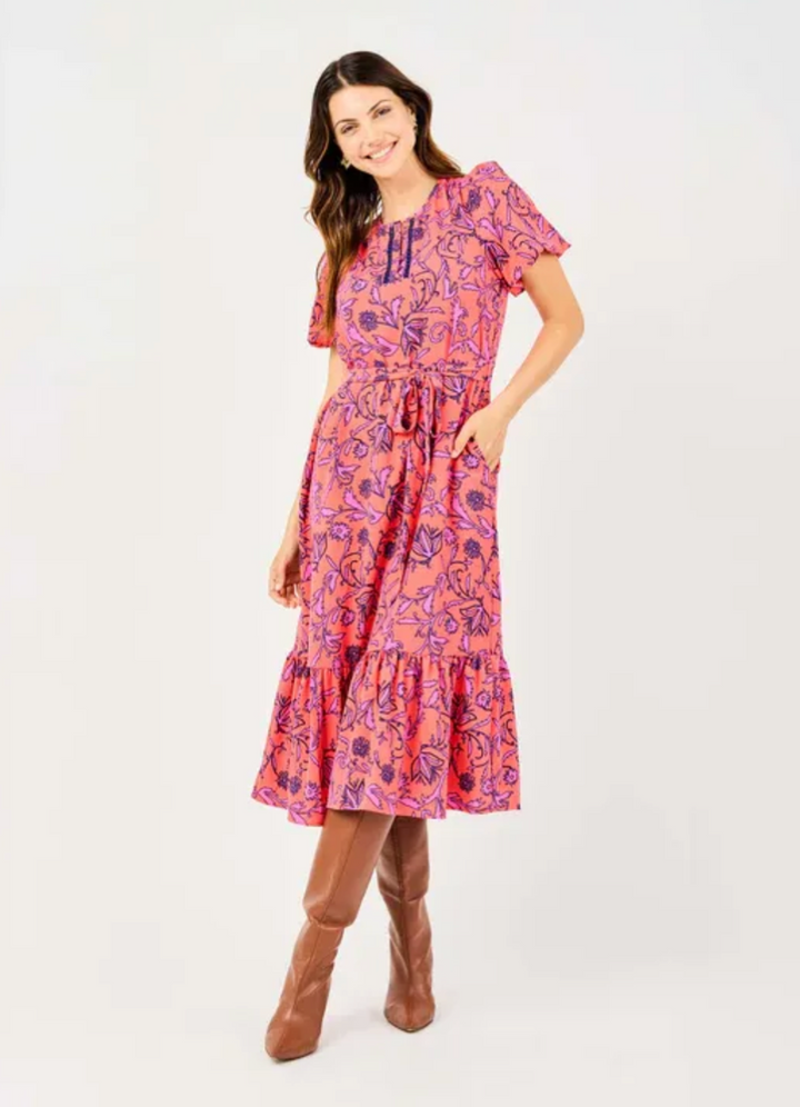 Mary Square Camila Dress Toile Tulip- Coral
