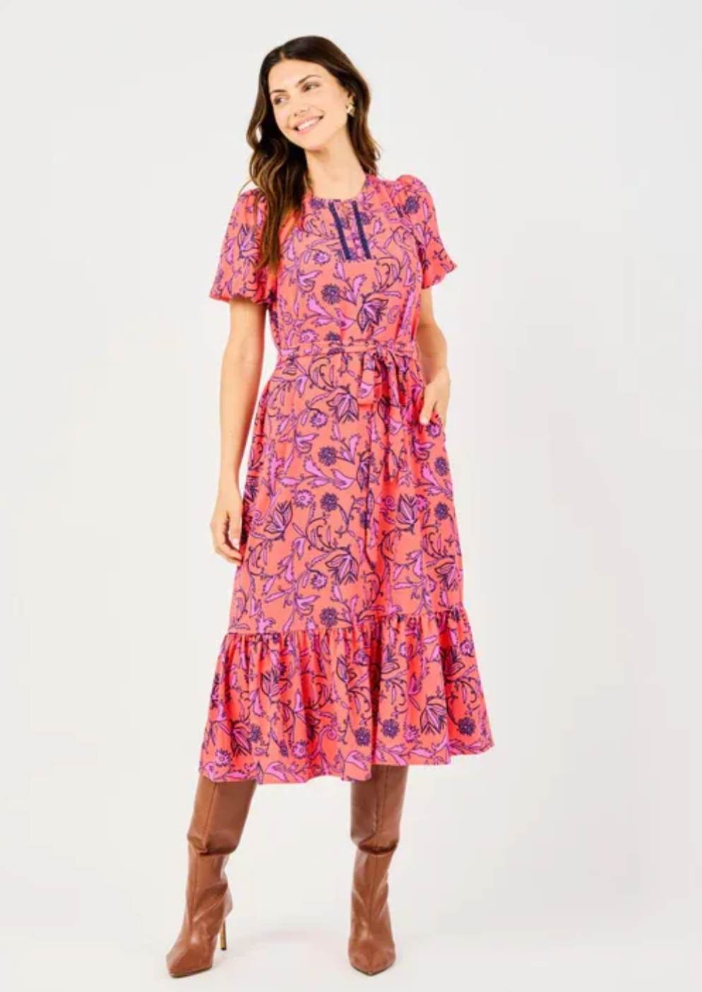 Mary Square Camila Dress Toile Tulip- Coral