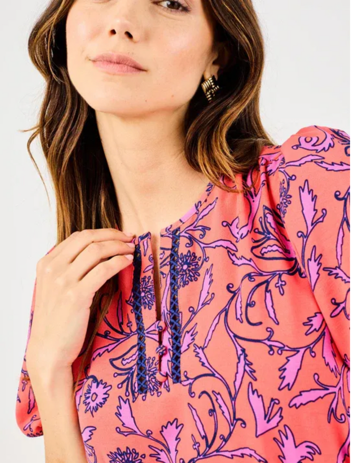 Mary Square Camila Dress Toile Tulip- Coral