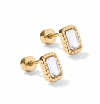 Linny &amp; Co Screwback Stud Earrings -Madison Gold Clear