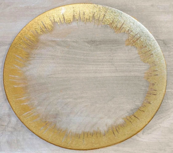 Naples Glass Platter Clear/Gold 14x1x14
