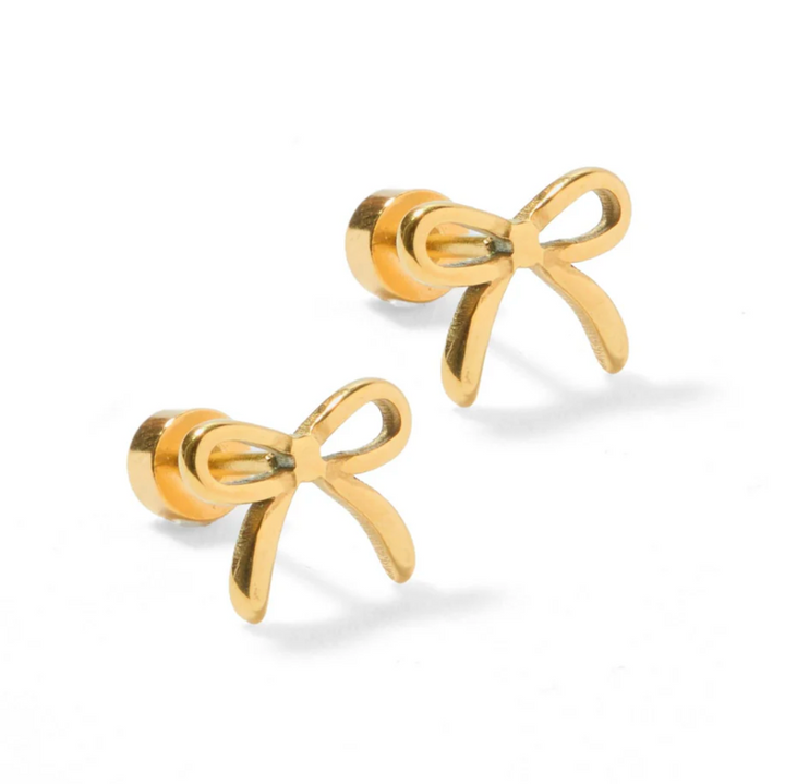 Linny &amp; Co Screwback Stud Earrings - Sadie Bow Gold