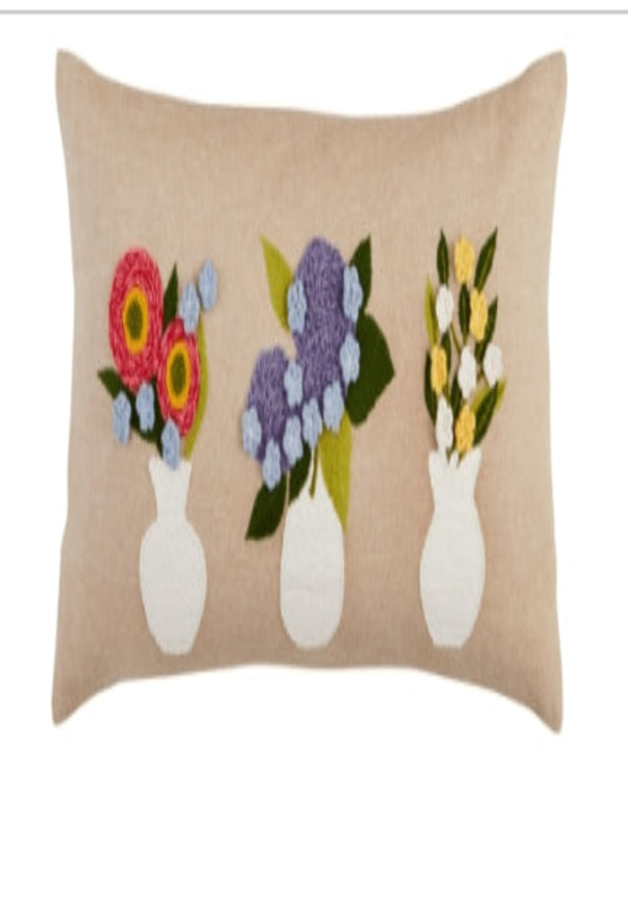 Mud Pie Flower Vase Embroidered Pillow