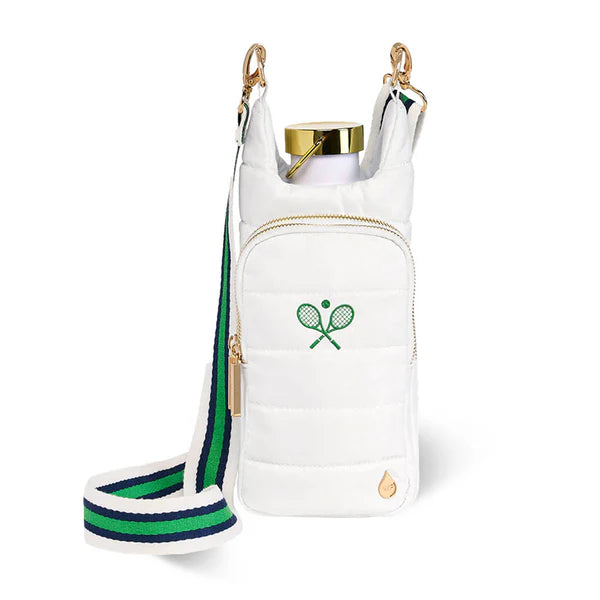 Wanderfull White HydroBag with Tennis Embroidery and Navy, Green, White Strap