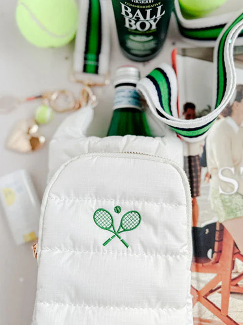 Wanderfull White HydroBag with Tennis Embroidery and Navy, Green, White Strap