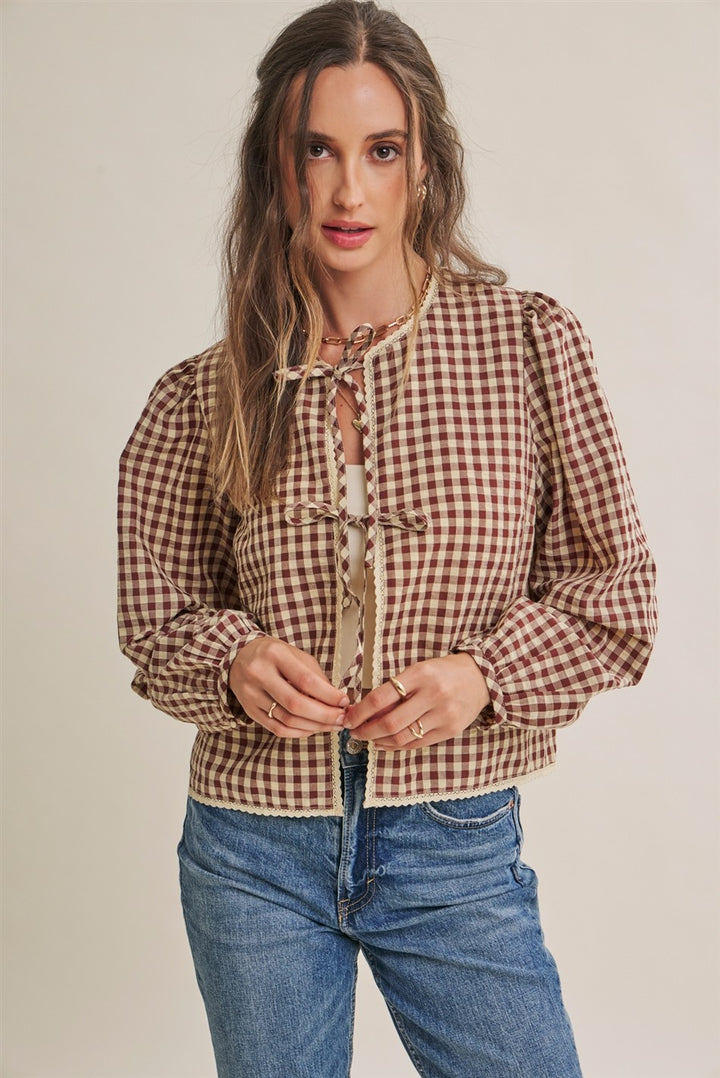 Gingham Crochet Lace Top