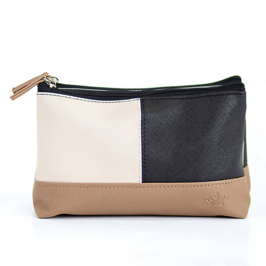 Hollis Travel Cosmetic Wht/Blk/Taupe 8.5x5x3