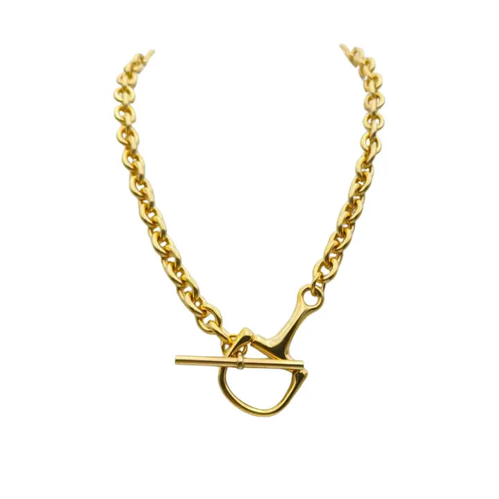 Equestrian Horse Bit 18K Gold Water Resistant Non Tarnish Toggle Necklace