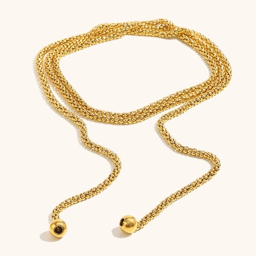 Golden Lariat Wrap 18K Gold Water Resistant Non Tarnish Necklace