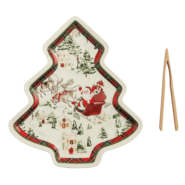 Mud Pie Tartan Santa Cookie Plate