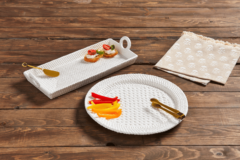 Mud Pie Woven Ceramic Hostess Set