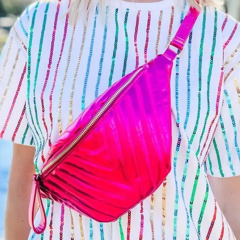 Charlotte Quilted Metallic Fuchsia Belt Bag