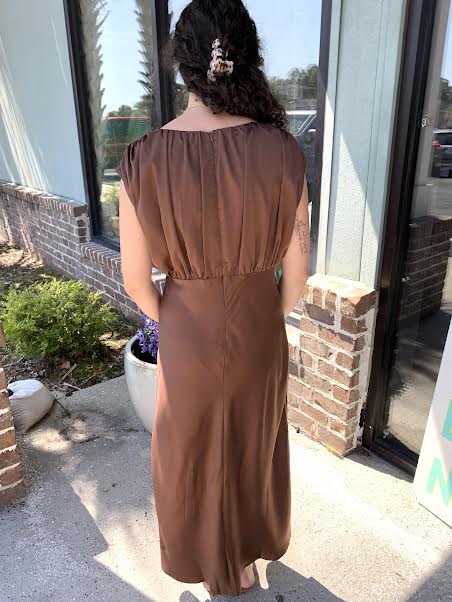 Everything About Us Ruched Satin Midi