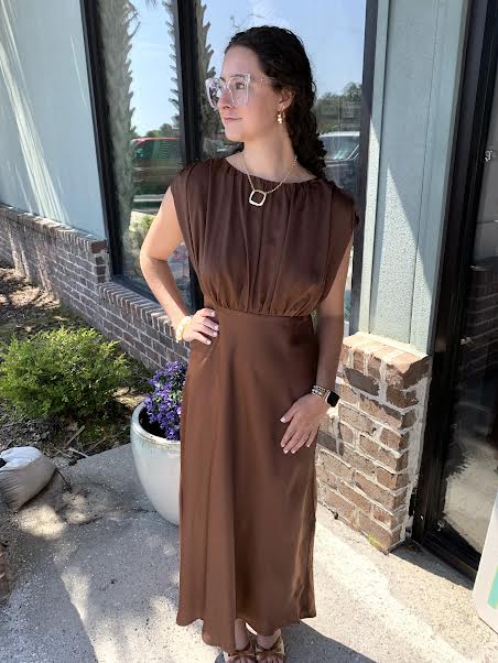 Everything About Us Ruched Satin Midi