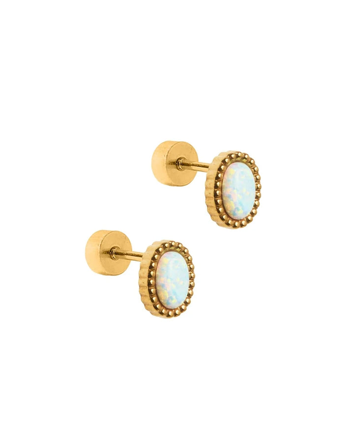 Linny Co Screwback Stud Earrings - Luna Opal White