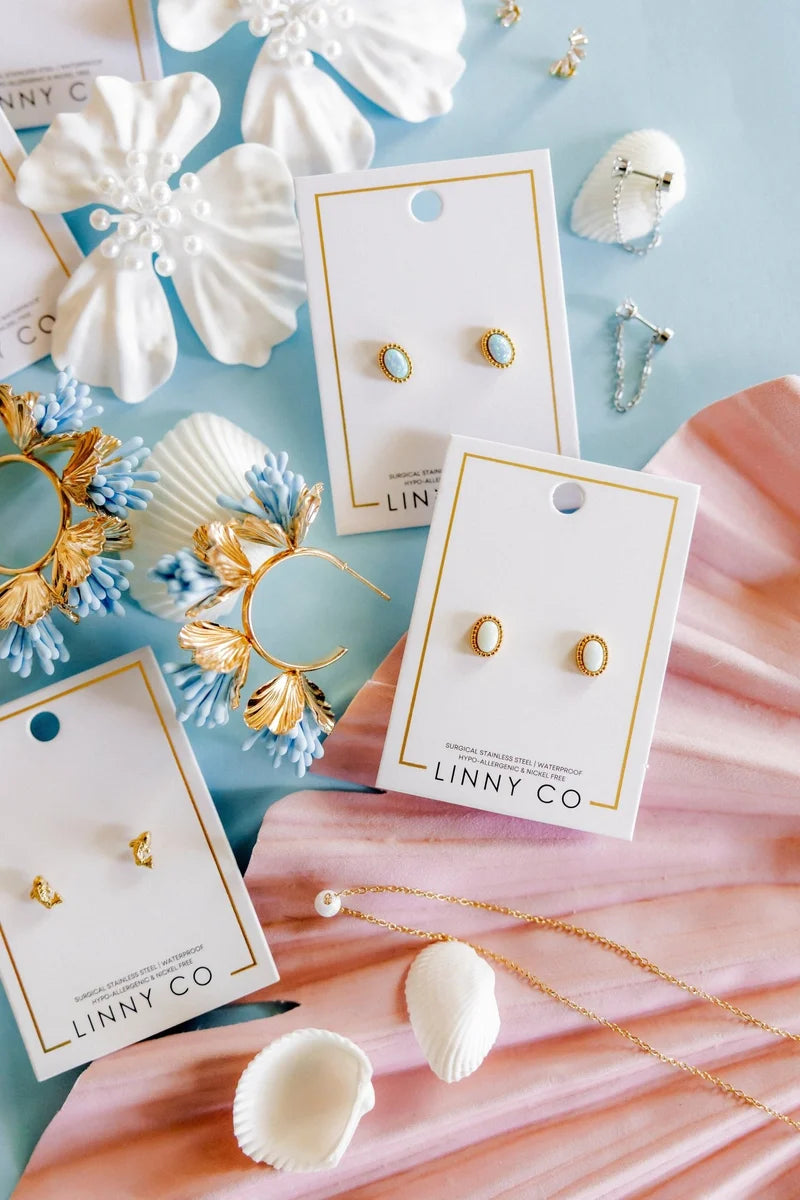 Linny Co Screwback Stud Earrings - Luna Opal White