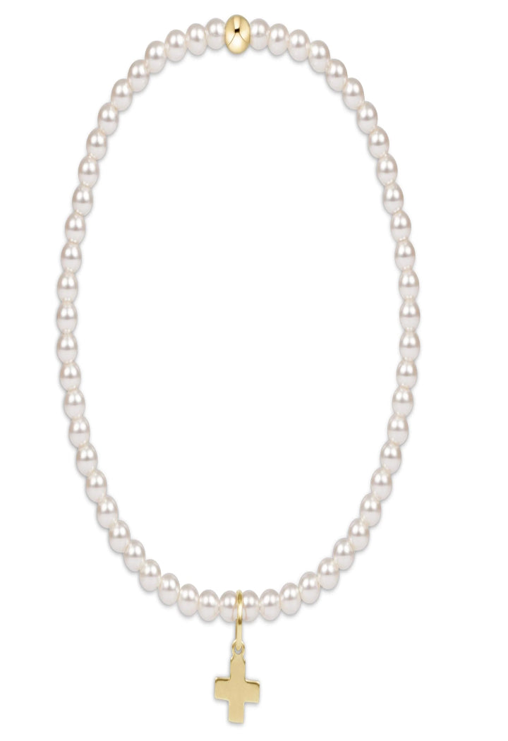 enewton Extends Classic Pearl 3mm Bracelet - Signature Cross Gold Charm