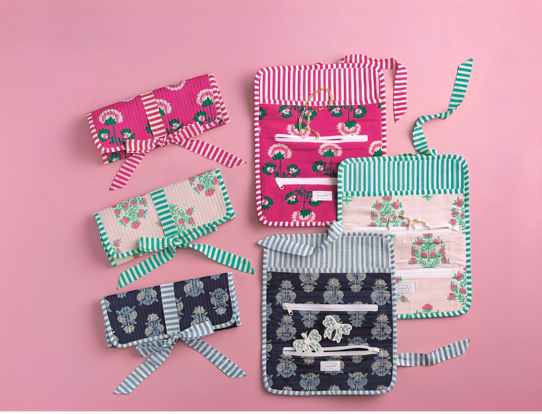 Mud Pie Block Print Jewelry Roll