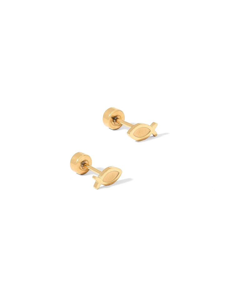 Linny Co Screwback Stud Earrings - Ichthys Fish Gold