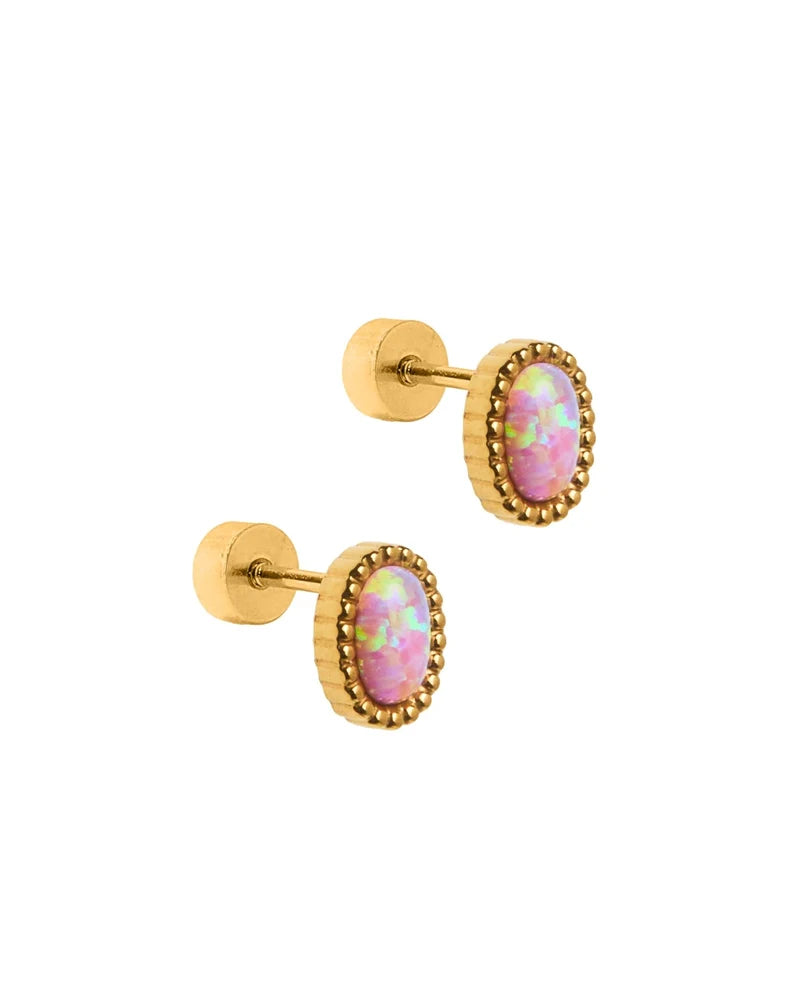 Linny Co Screwback Stud Earrings - Luna Opal Light Pink