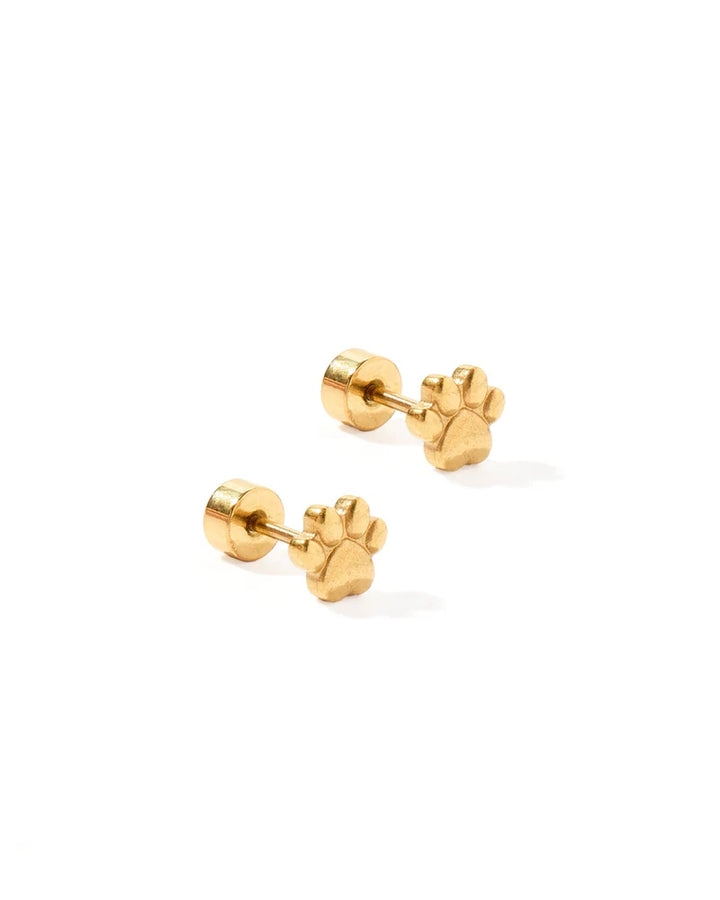 Linny Co Screwback Stud Earrings - Paw Print CZ Gold