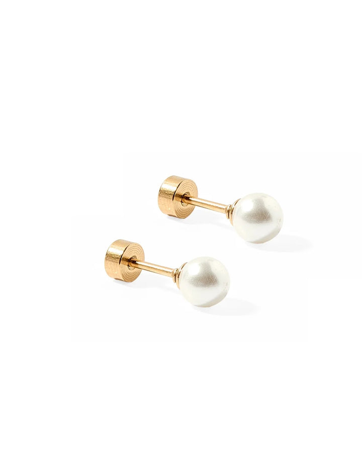 Linny Co Screwback Stud Earrings Payton Pearl White 5mm