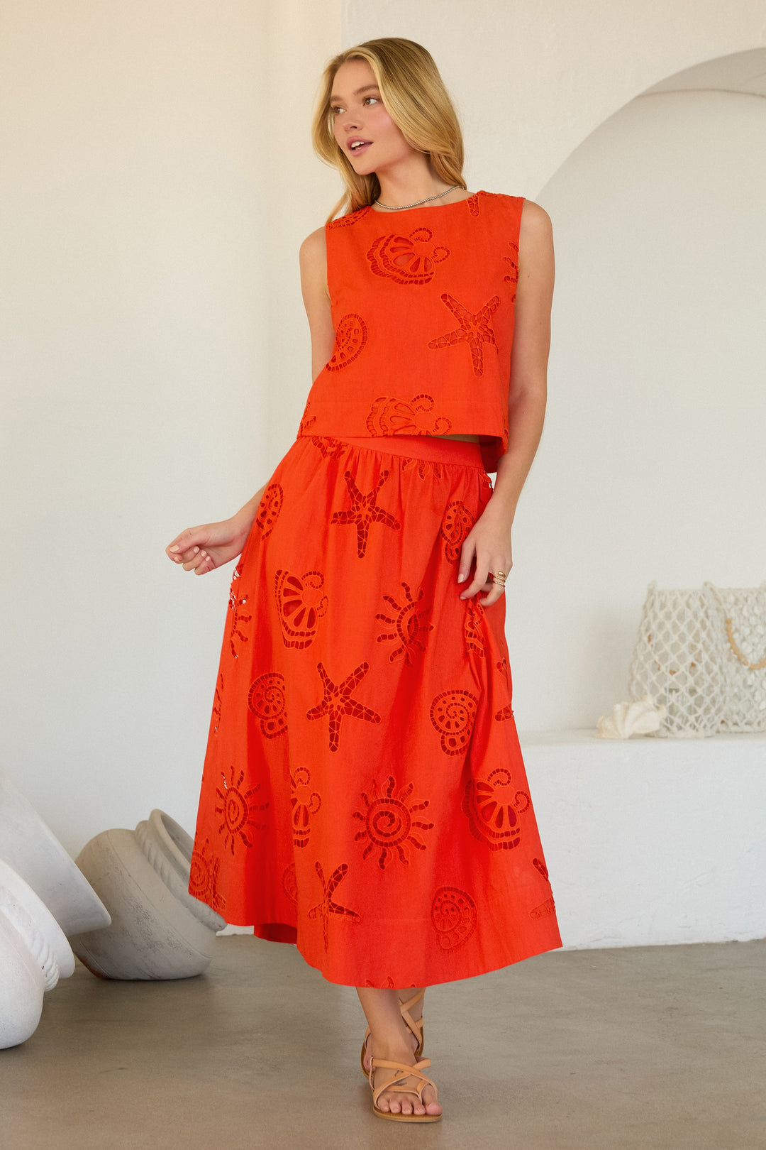 By The Sea Eyelet Midi Skirt