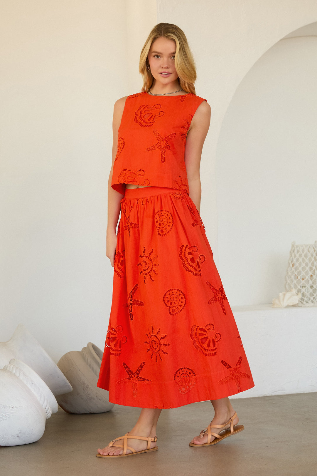 By The Sea Eyelet Midi Skirt