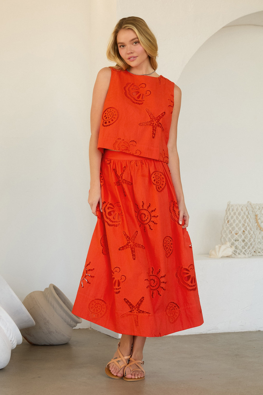By The Sea Eyelet Midi Skirt
