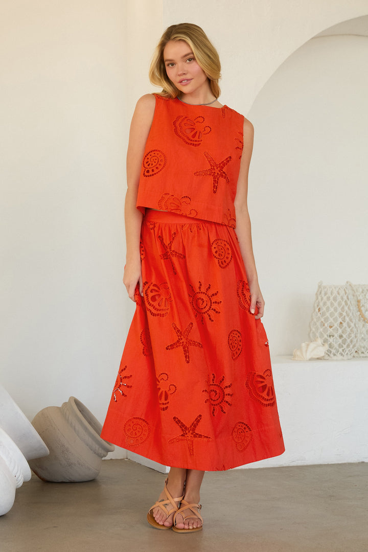 By The Sea Eyelet Midi Skirt