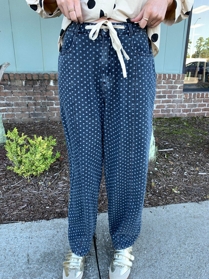 Playful Polka Dot Barrel Jean