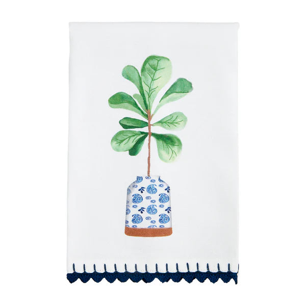 Mud Pie Blue Trim Towel (Fig Plant)