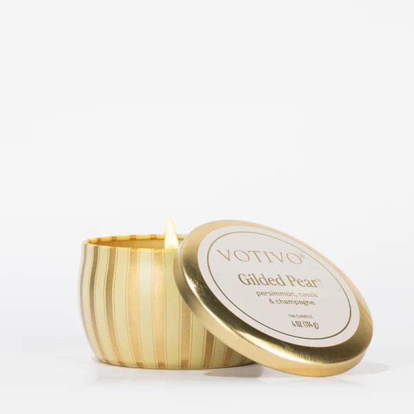 Gilded Pear Holiday Tin Candle